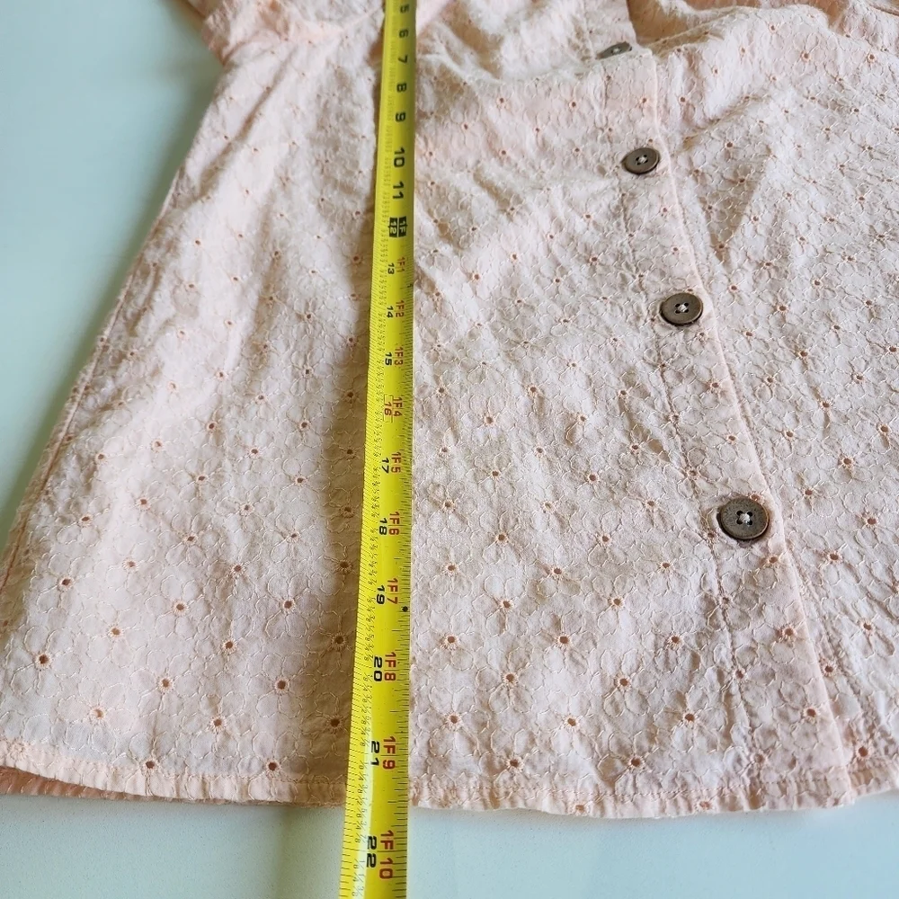 Cat & Jack Girs Eyelet Button Front Woven Short Sleeve Blush Orange Top L(10/12)